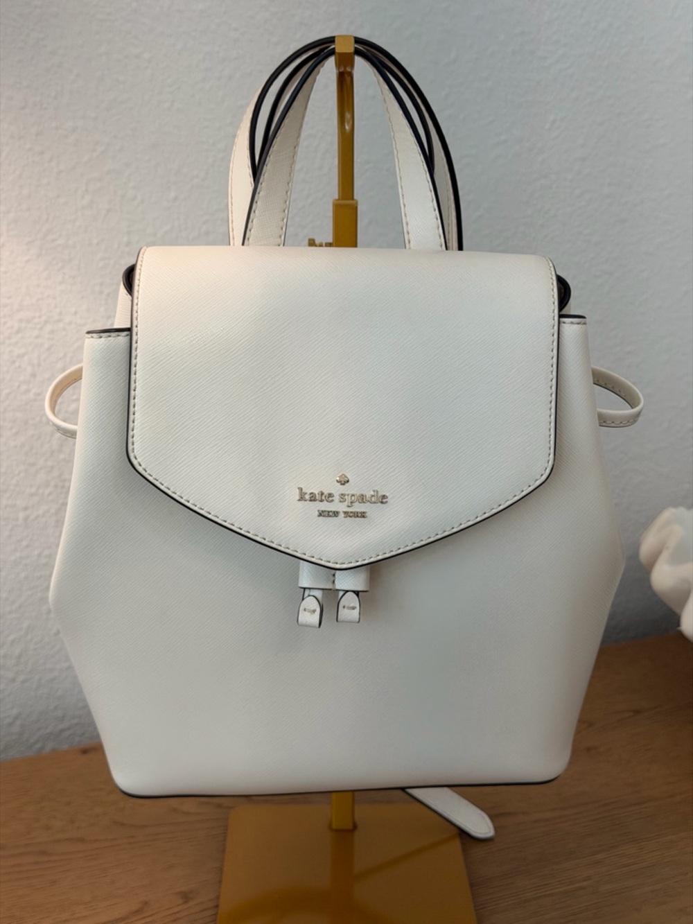 Kate Spade Lizzie Saffiano Leather Parchment Medium Flap Backpack
